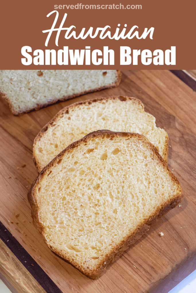 a loaf and sliced bread on a board with Pinterest pin text.