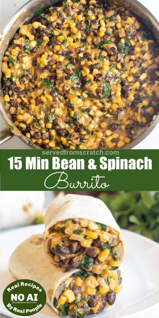 Delicious black bean and spinach filling for quick burritos, perfect for a healthy and fast meal.