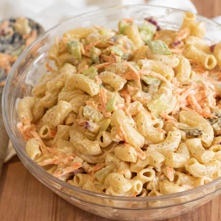 a large bowl of macaroni salad.