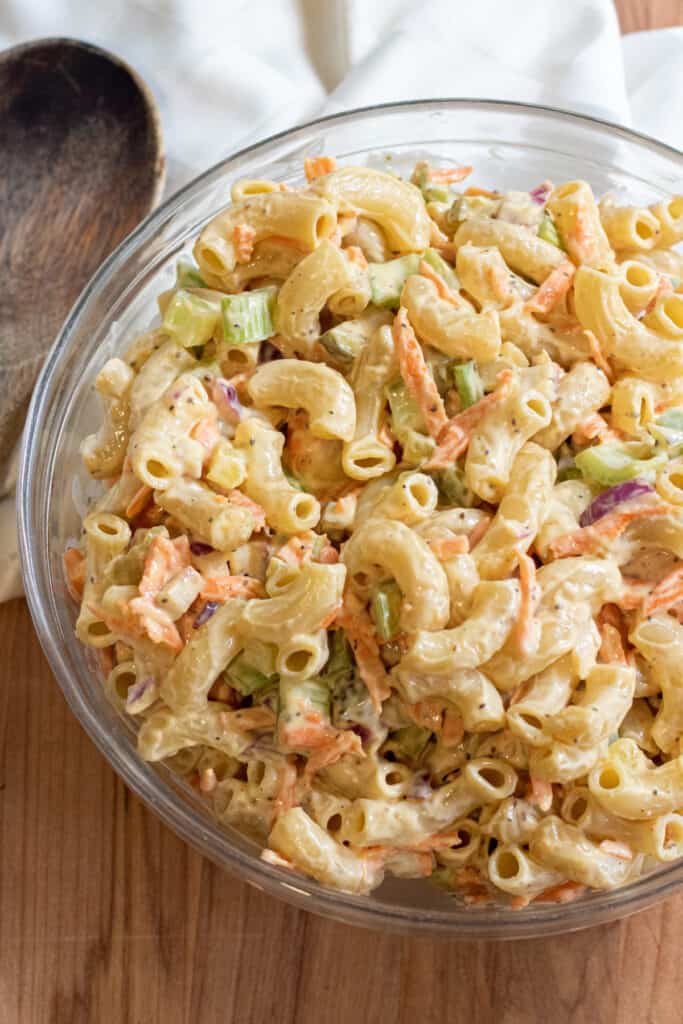 a large bowl of macaroni salad.