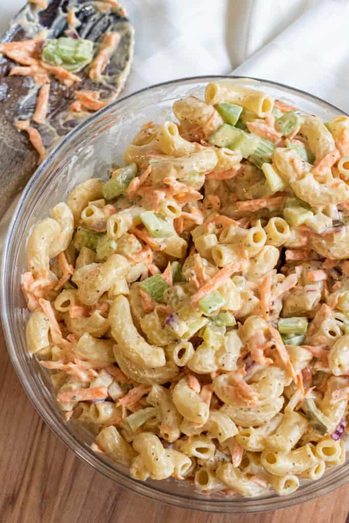 a large bowl of macaroni salad.