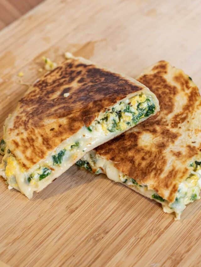 10 Minute Spinach and Feta Breakfast Quesadilla Served From Scratch