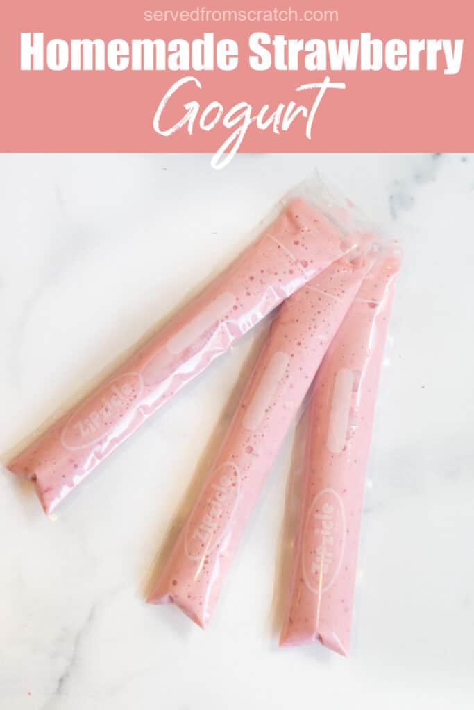 a stack of strawberry gogurts with Pinterest pin text.