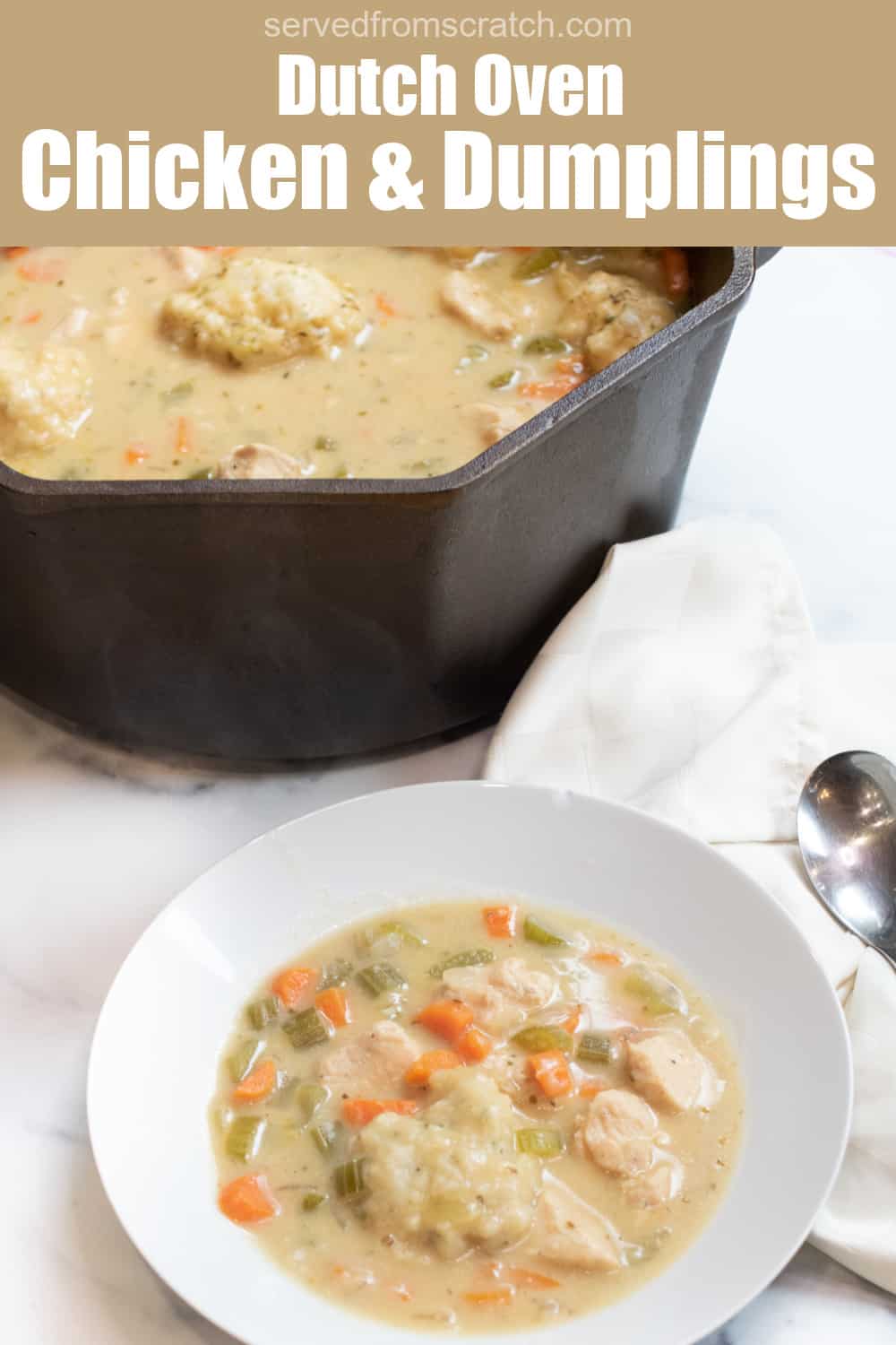 Dutch Oven Chicken and Dumplings Soup Served From Scratch