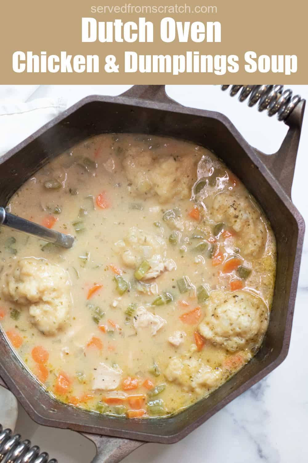 Dutch Oven Chicken and Dumplings Soup Served From Scratch