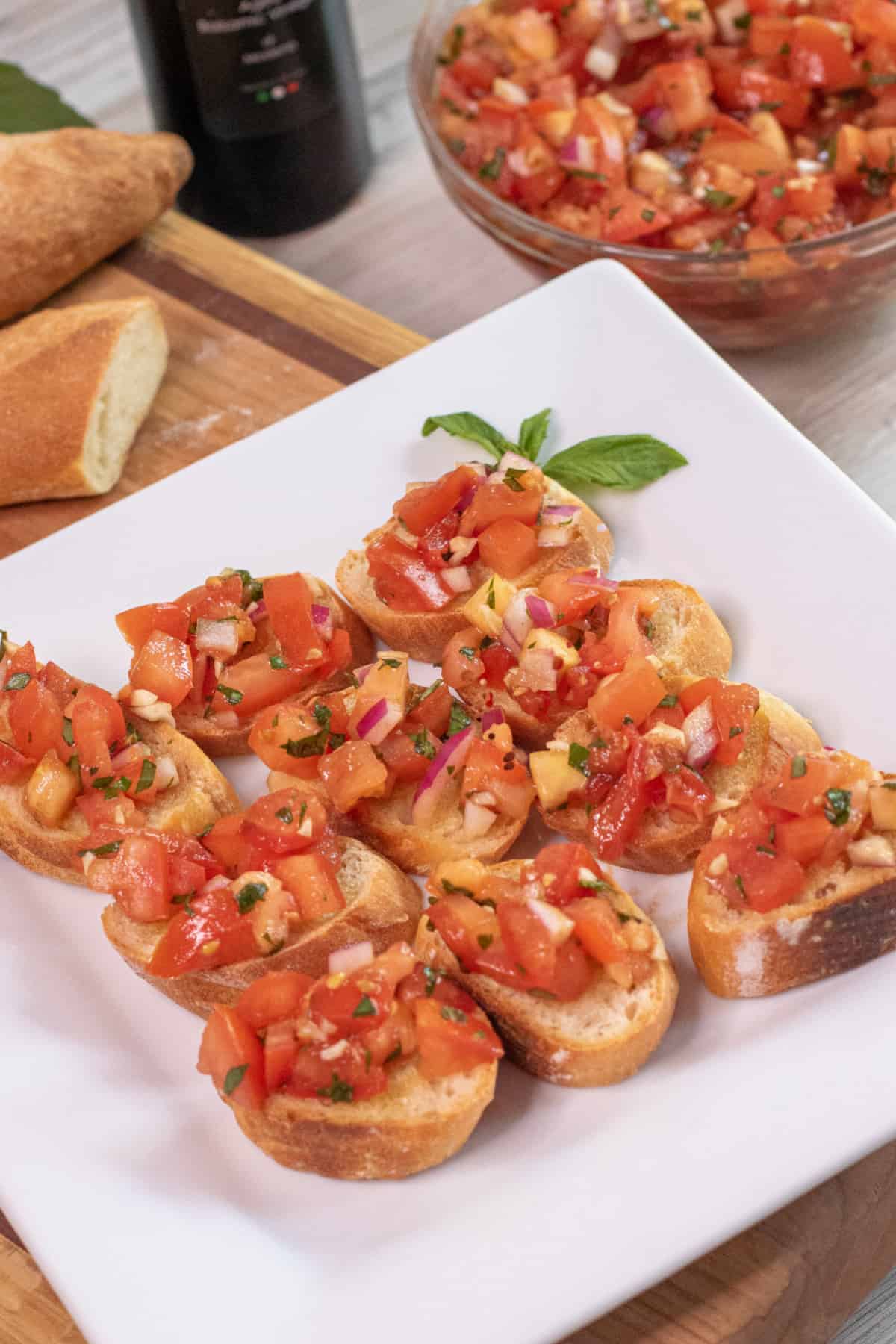 a plate of tomato bruschetta.