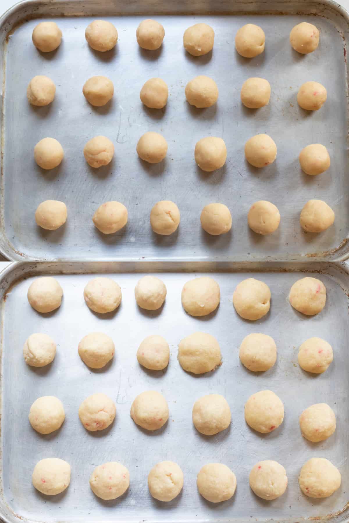 a tray of rolled out dough and then the tray of them cooked.