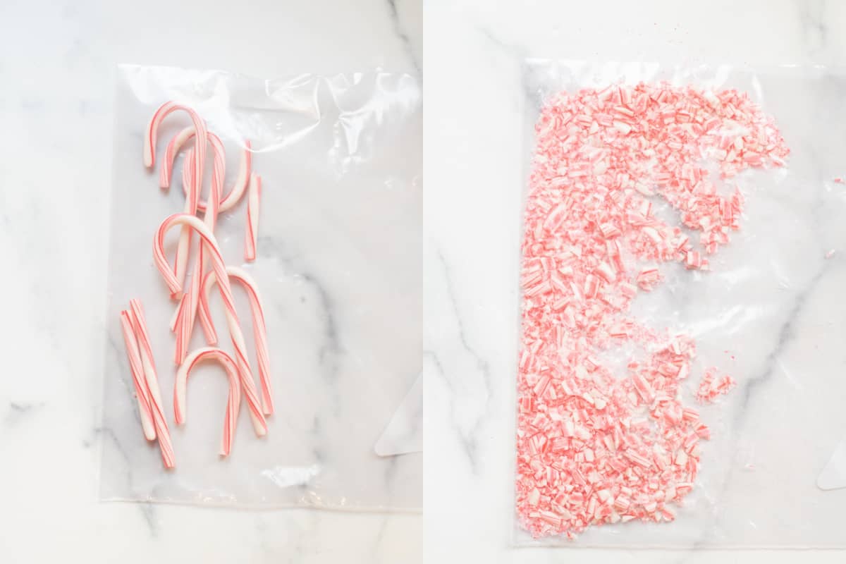 candy canes in a bag and then crushed in the bag.