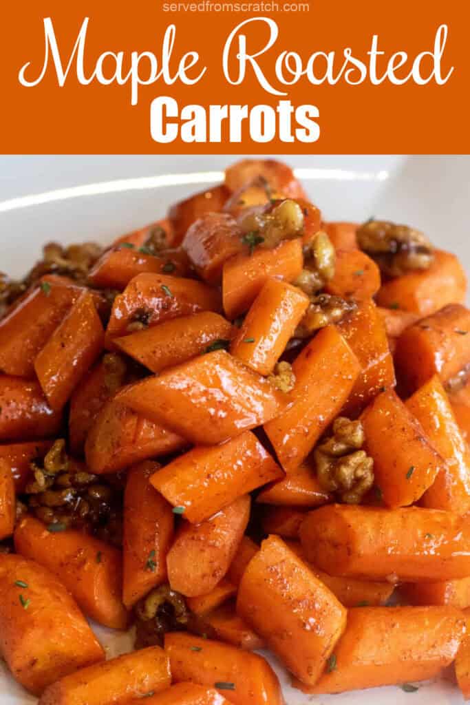 a plate of roasted carrots with walnuts and thyme.
