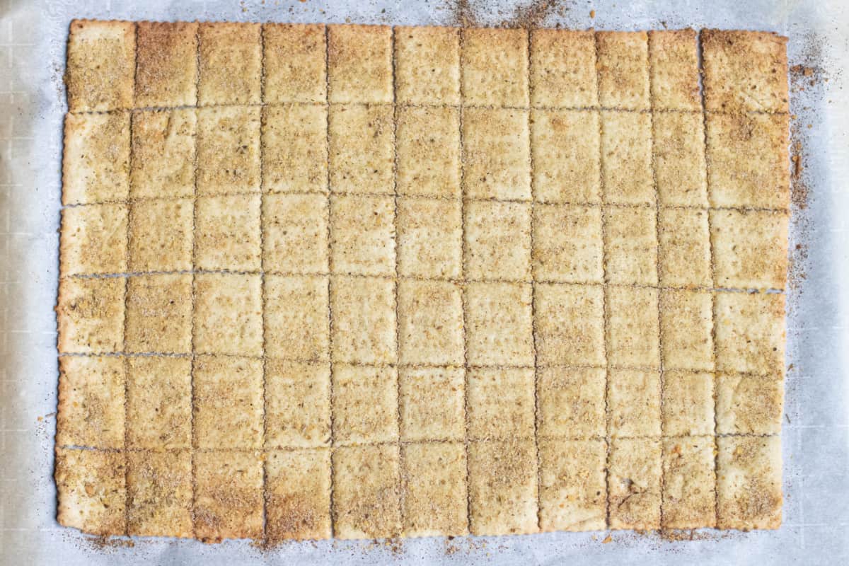 a picture of a baked sheet of crackers.