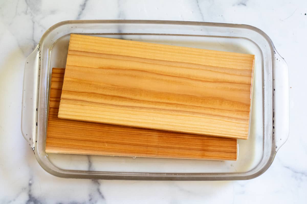 cedar planks soaking in water.