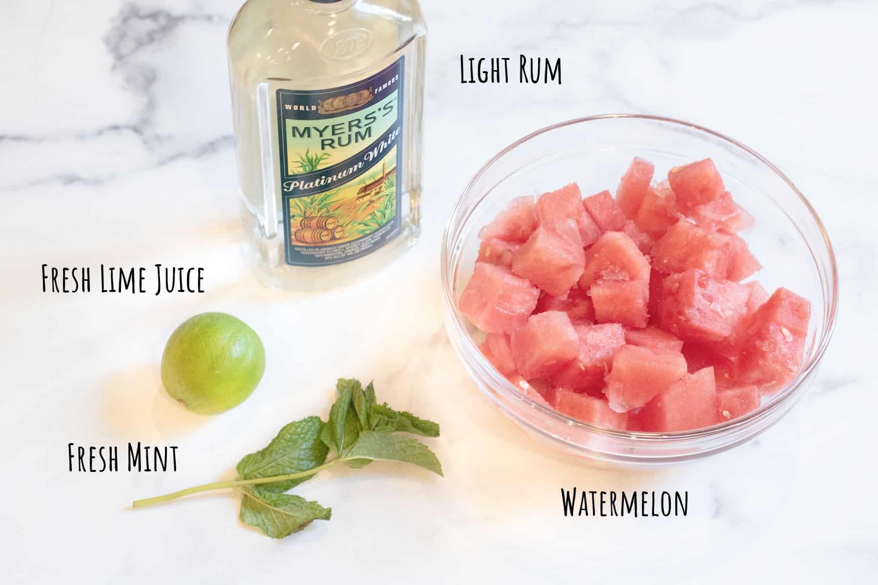 rum, lime, mint, and watermelon.