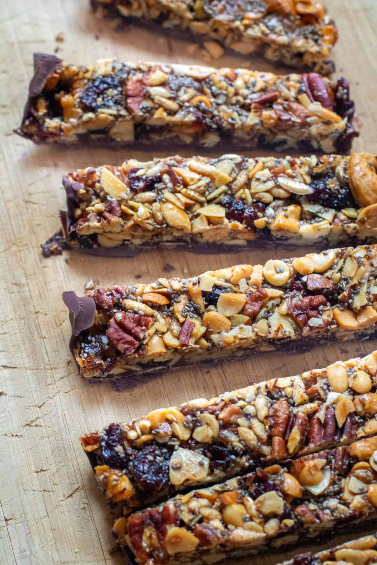 trail mix bars on a counter.
