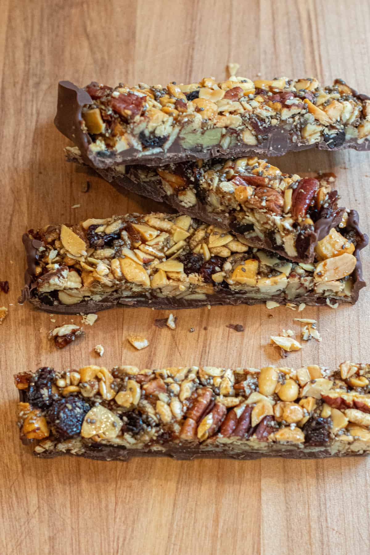 trail mix bars on a counter.