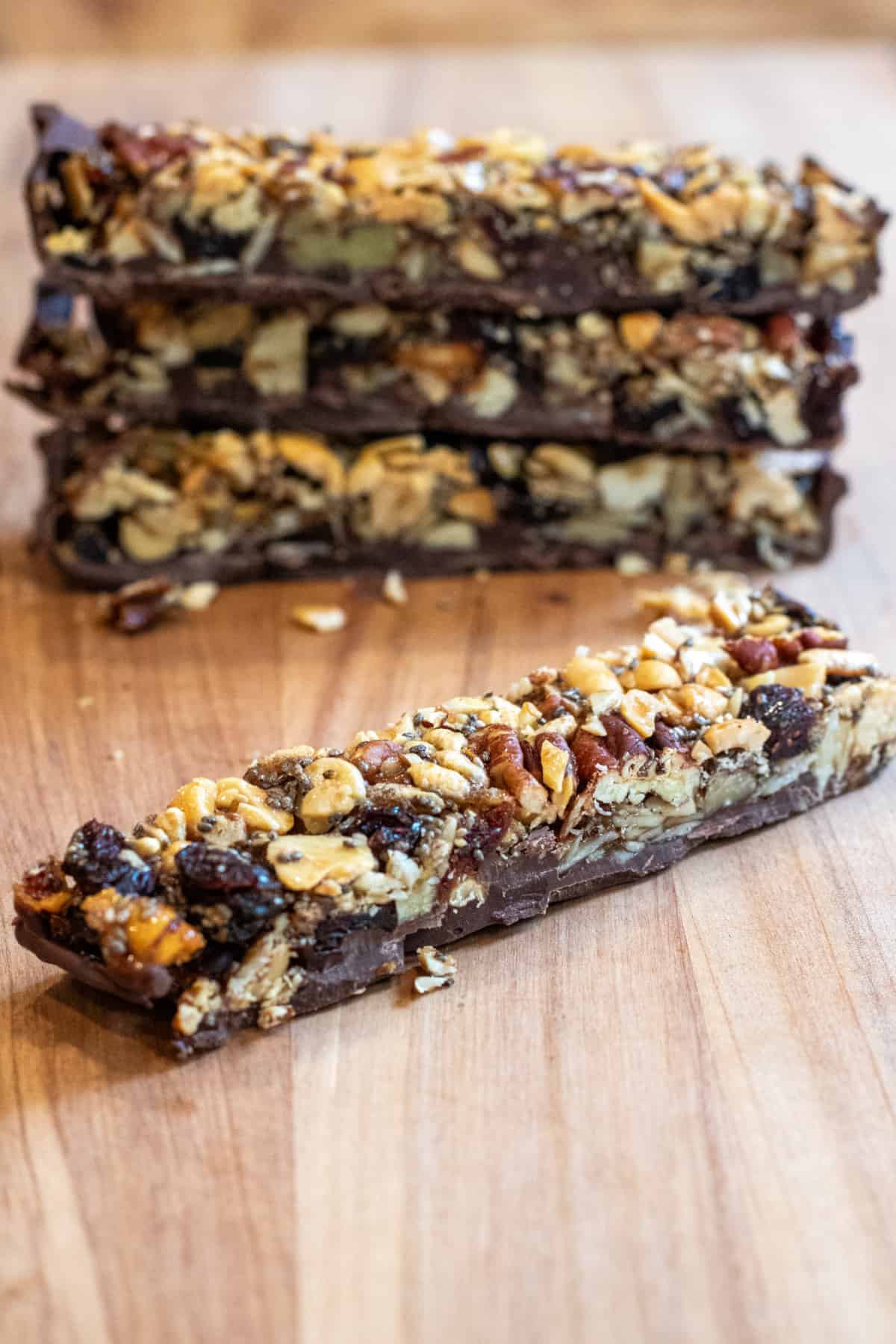 trail mix bars on a counter.