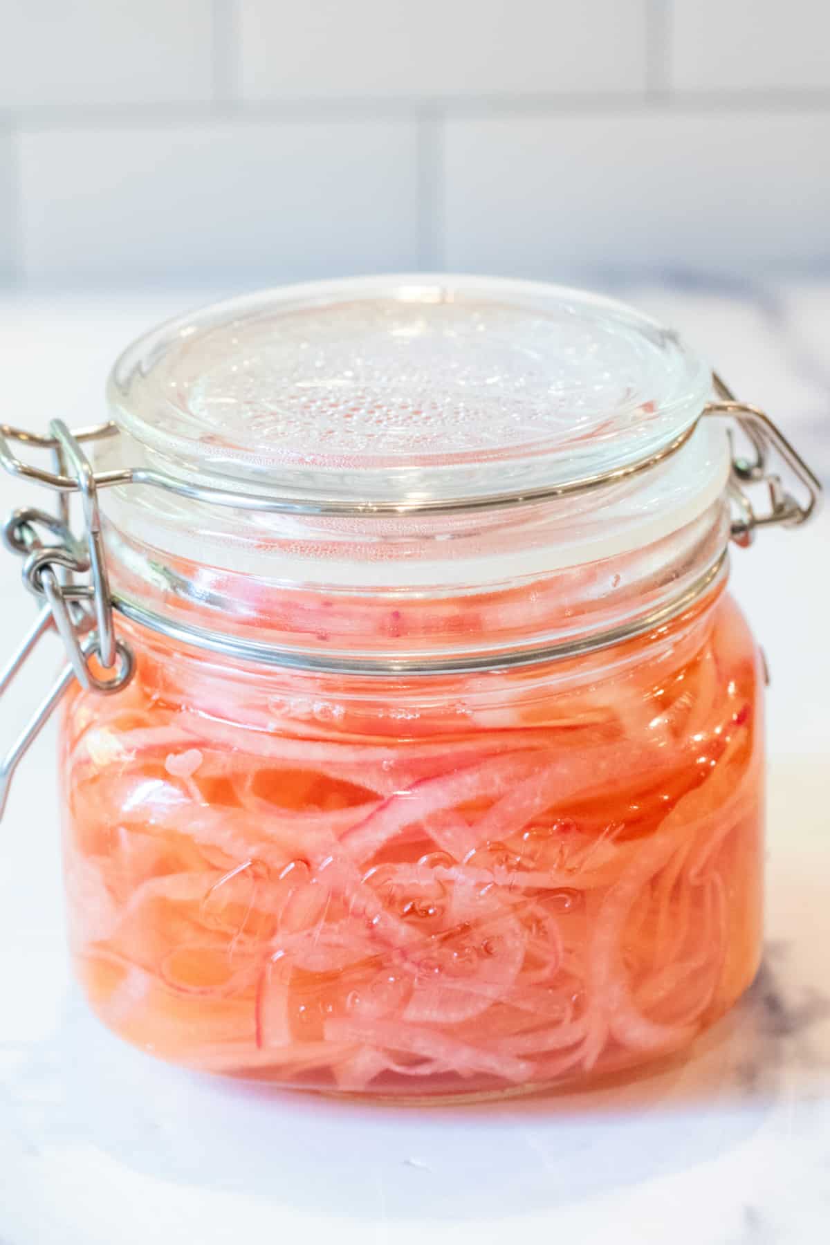 a jar of pickled onions.