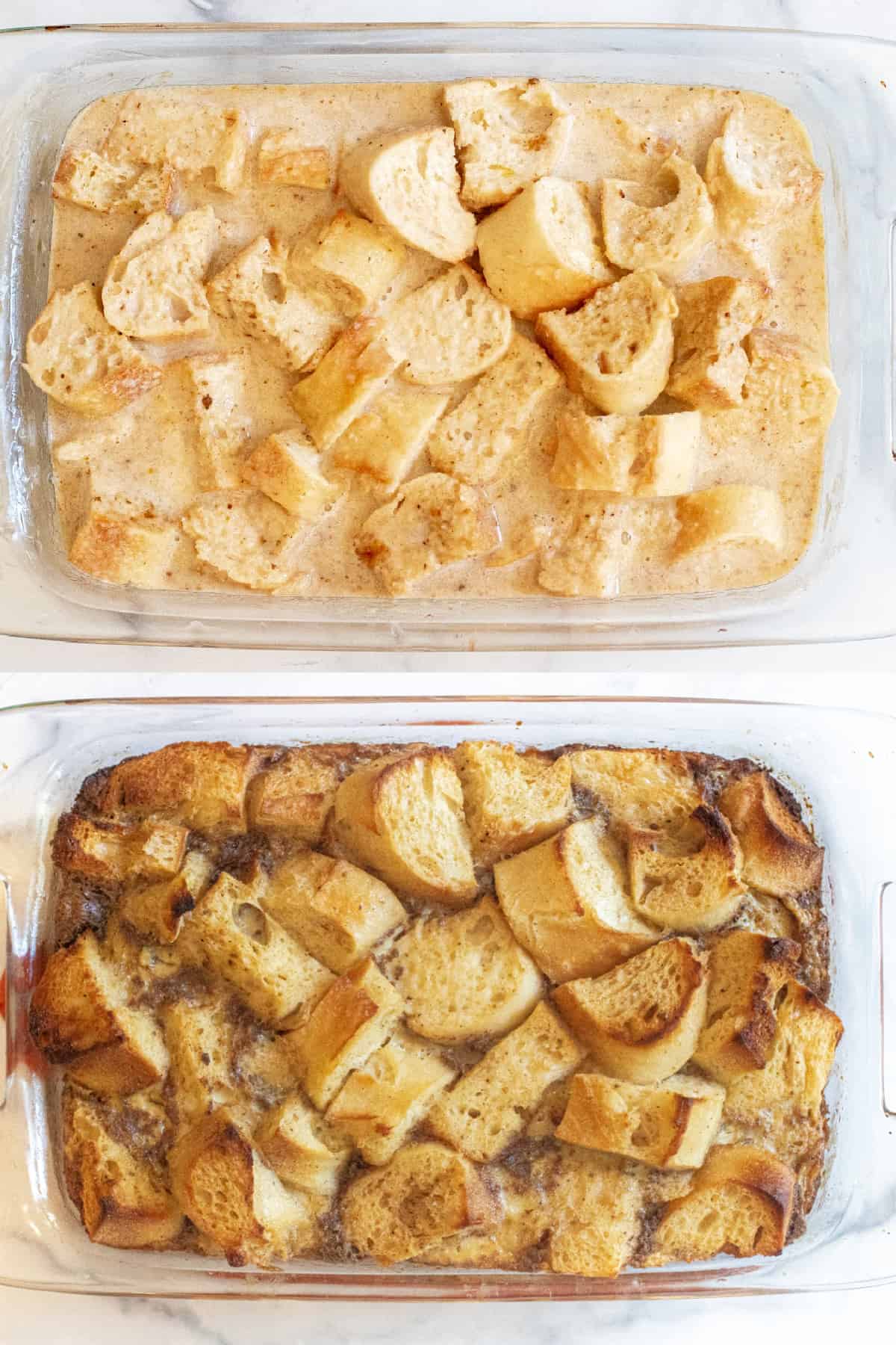 two pans with soaked bread and then it all baked.