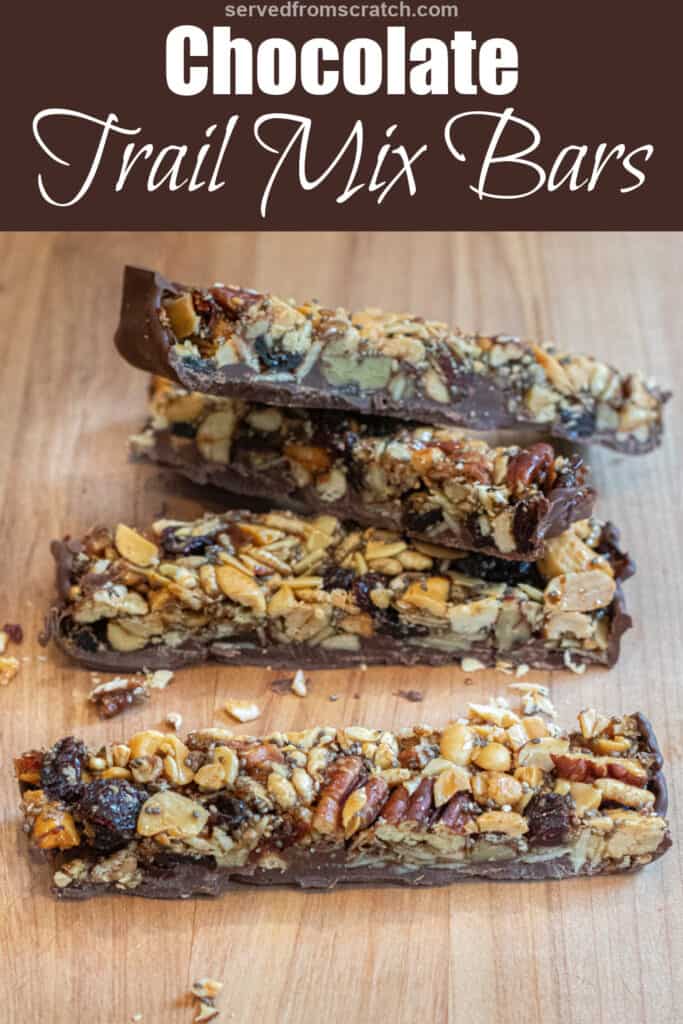 trail mix bars on a counter with Pinterest pin text.