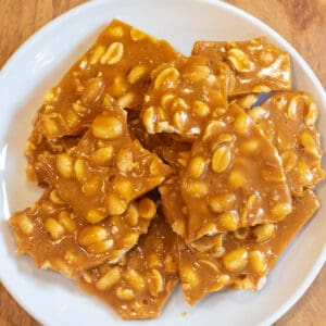 a plate of peanut brittle.