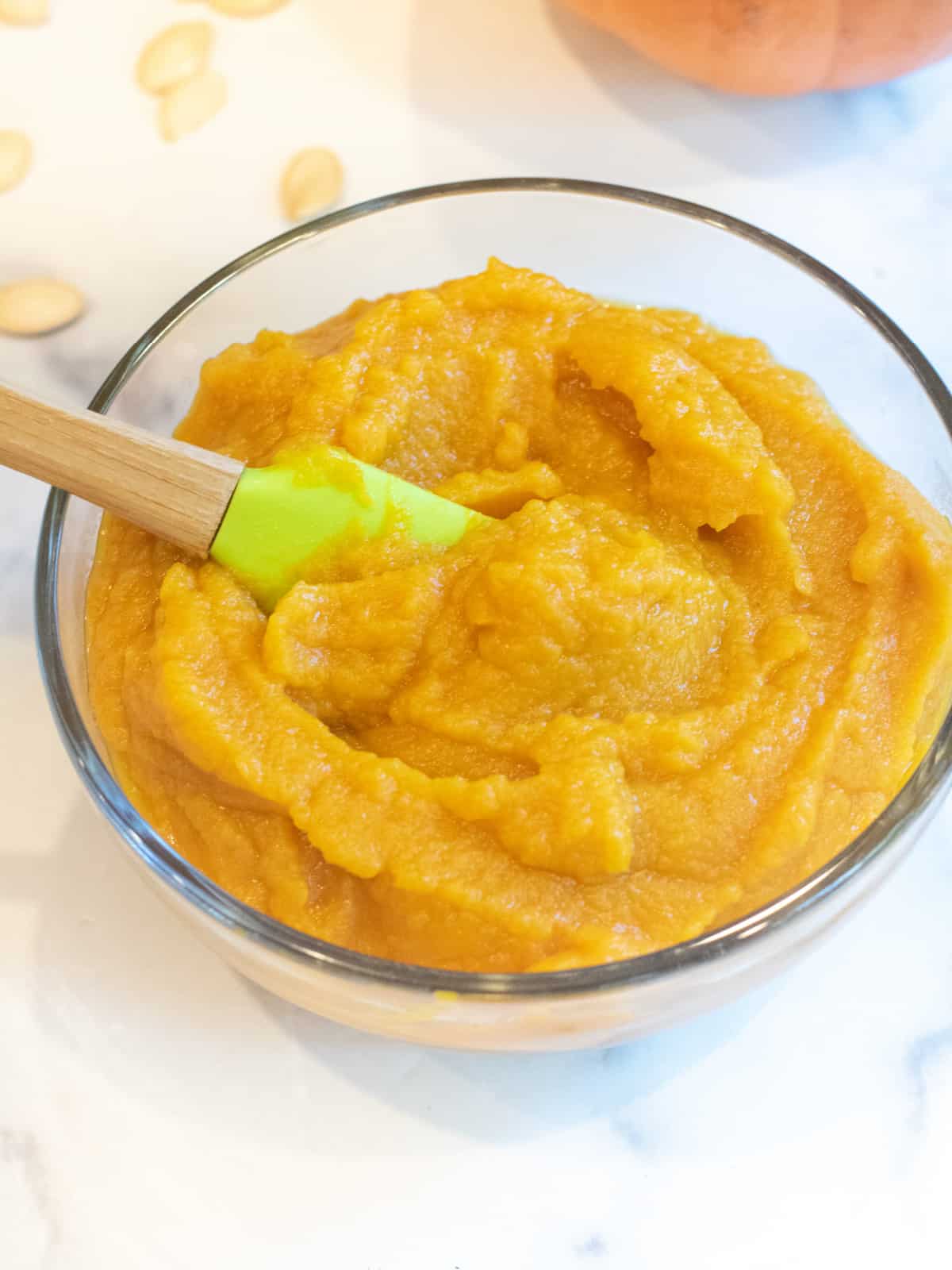 a bowl of pumpkin puree.