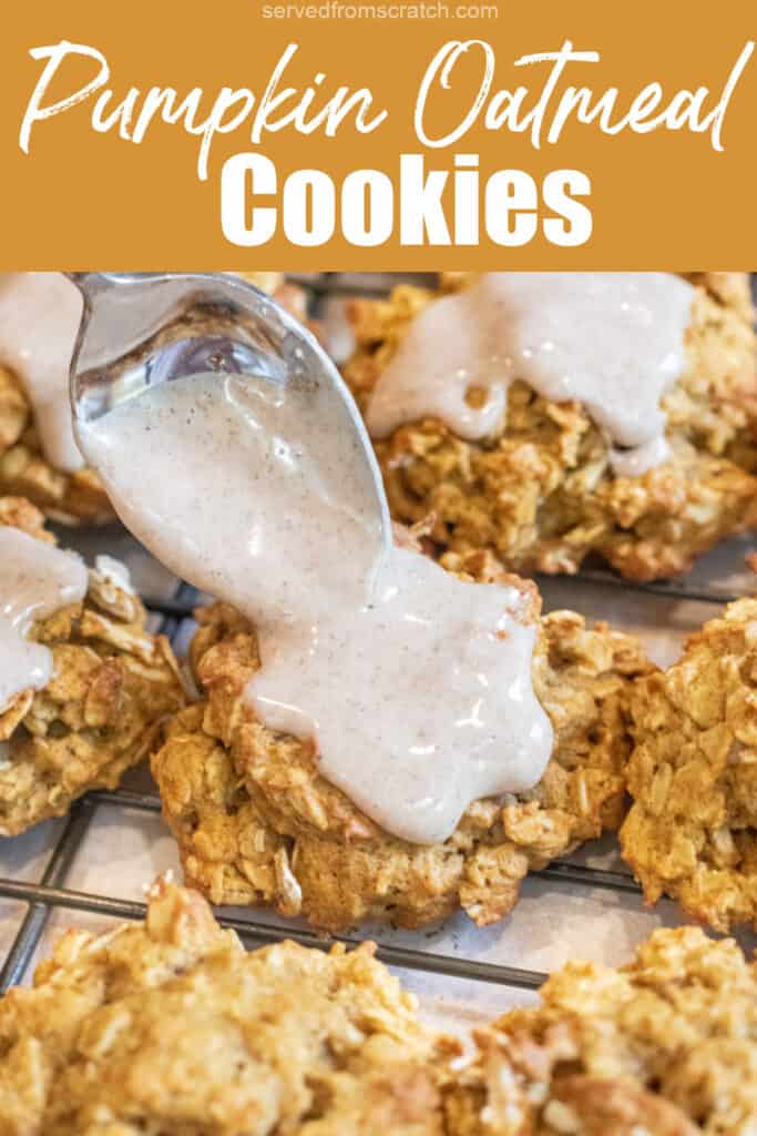 a spoon putting icing on a cookie with pinterest pin text.