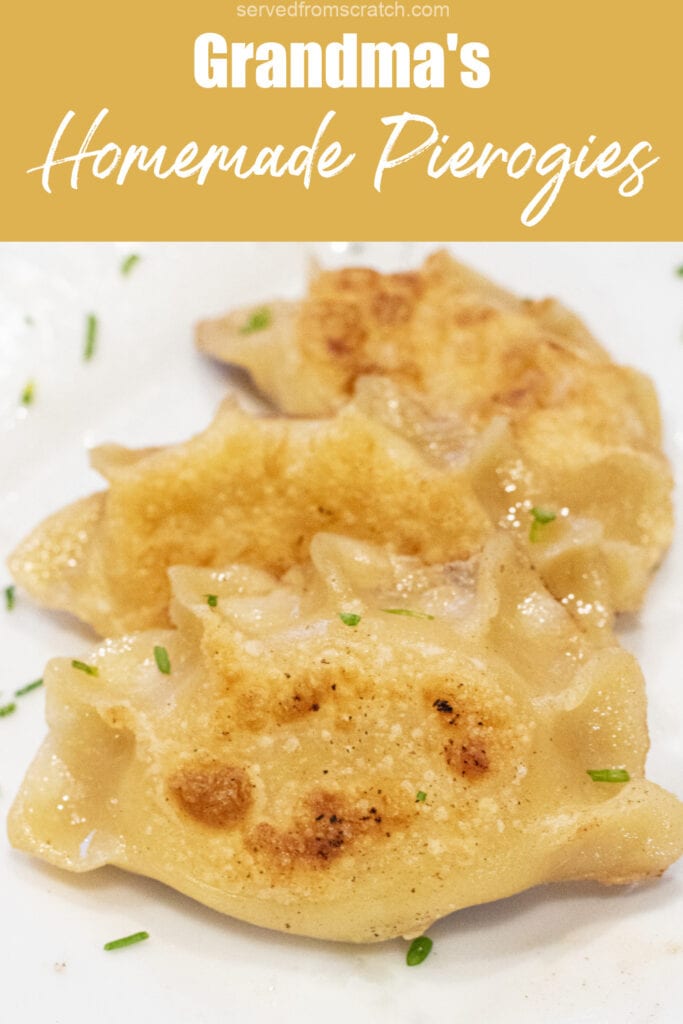a plate of crispy pierogis with Pinterest pin text.