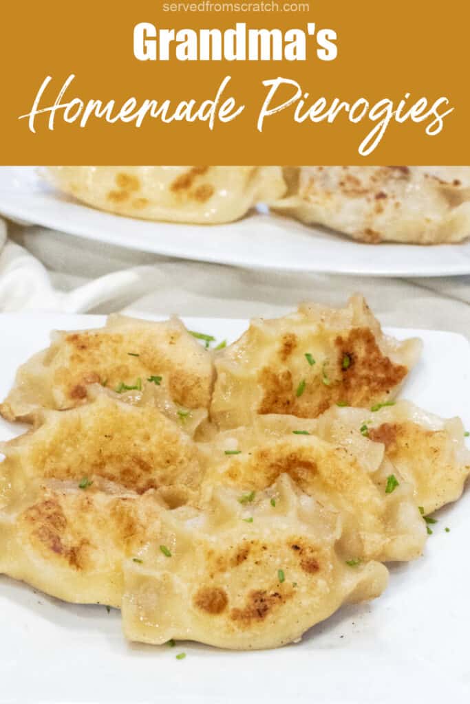a plate of crispy pierogis with Pinterest pin text.