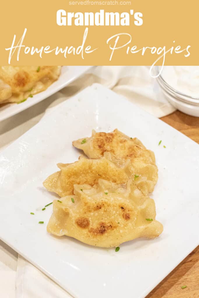 a plate of crispy pierogis with Pinterest pin text.