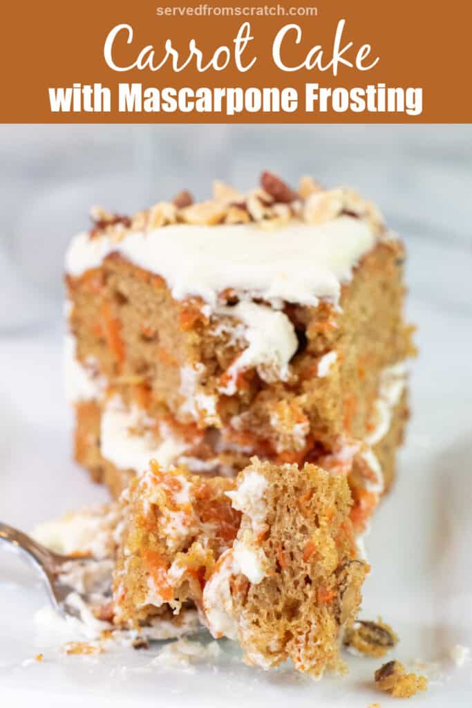 a slice of cake on a plate with a fork in it.