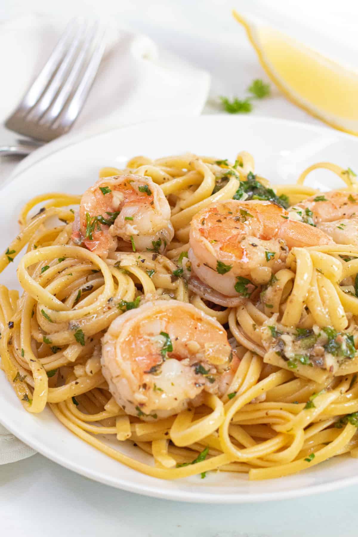 a plate of shrimp scampi.
