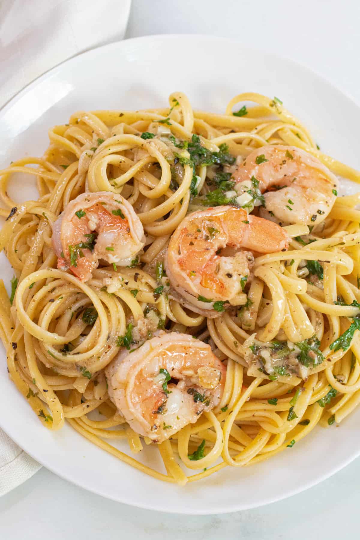 a plate of shrimp scampi.