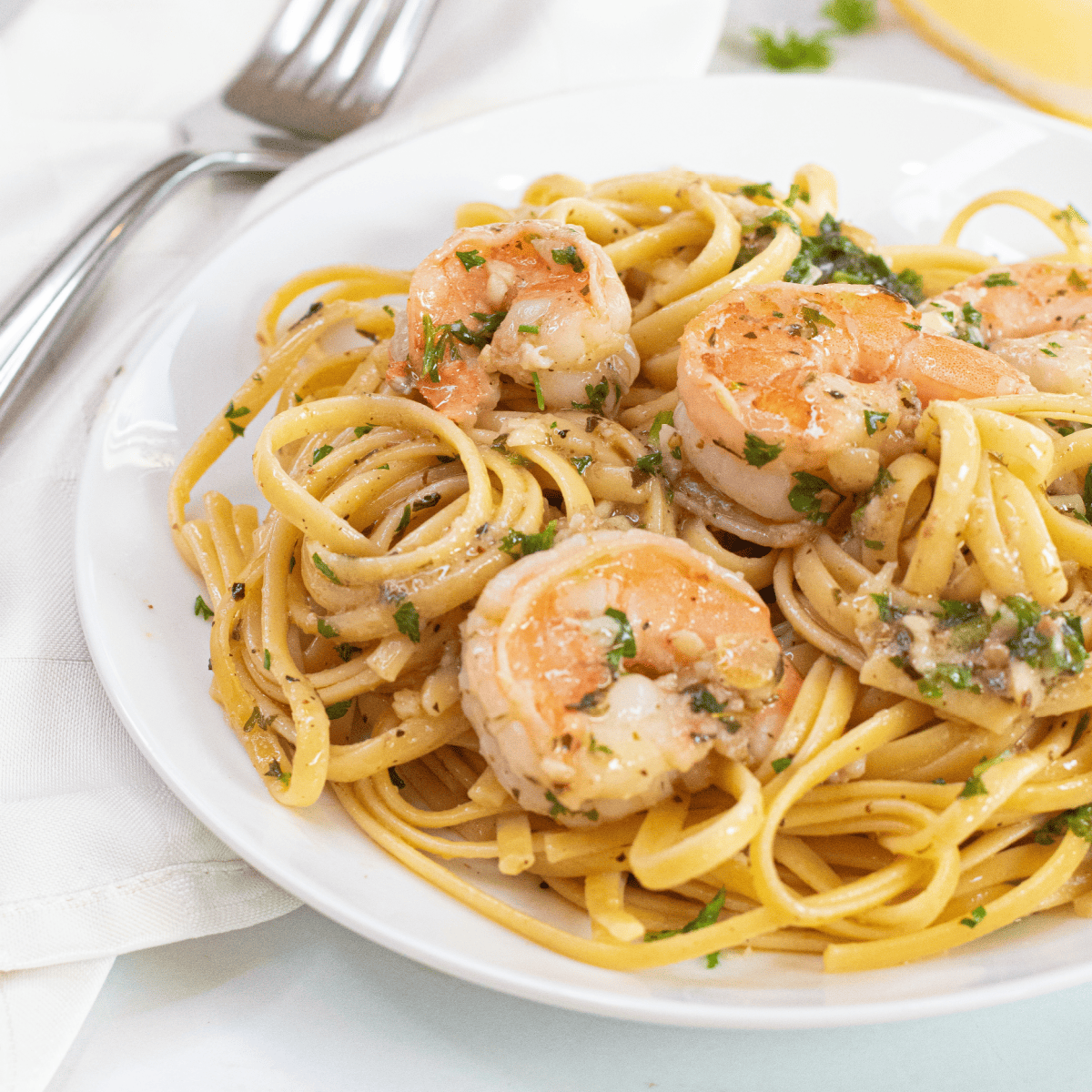 a plate of shrimp scampi.