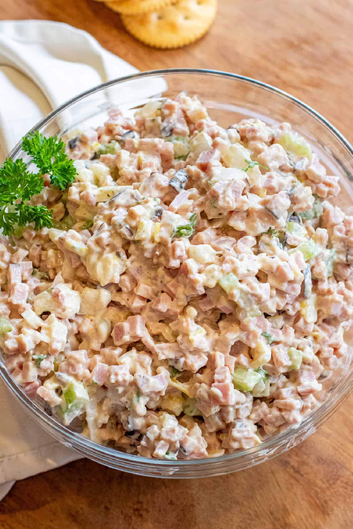 a big bowl of ham salad.
