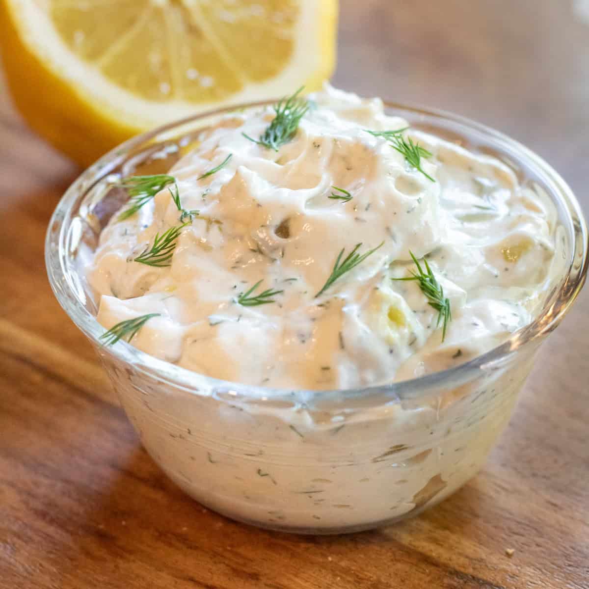 a small bowl of tartar sauce.