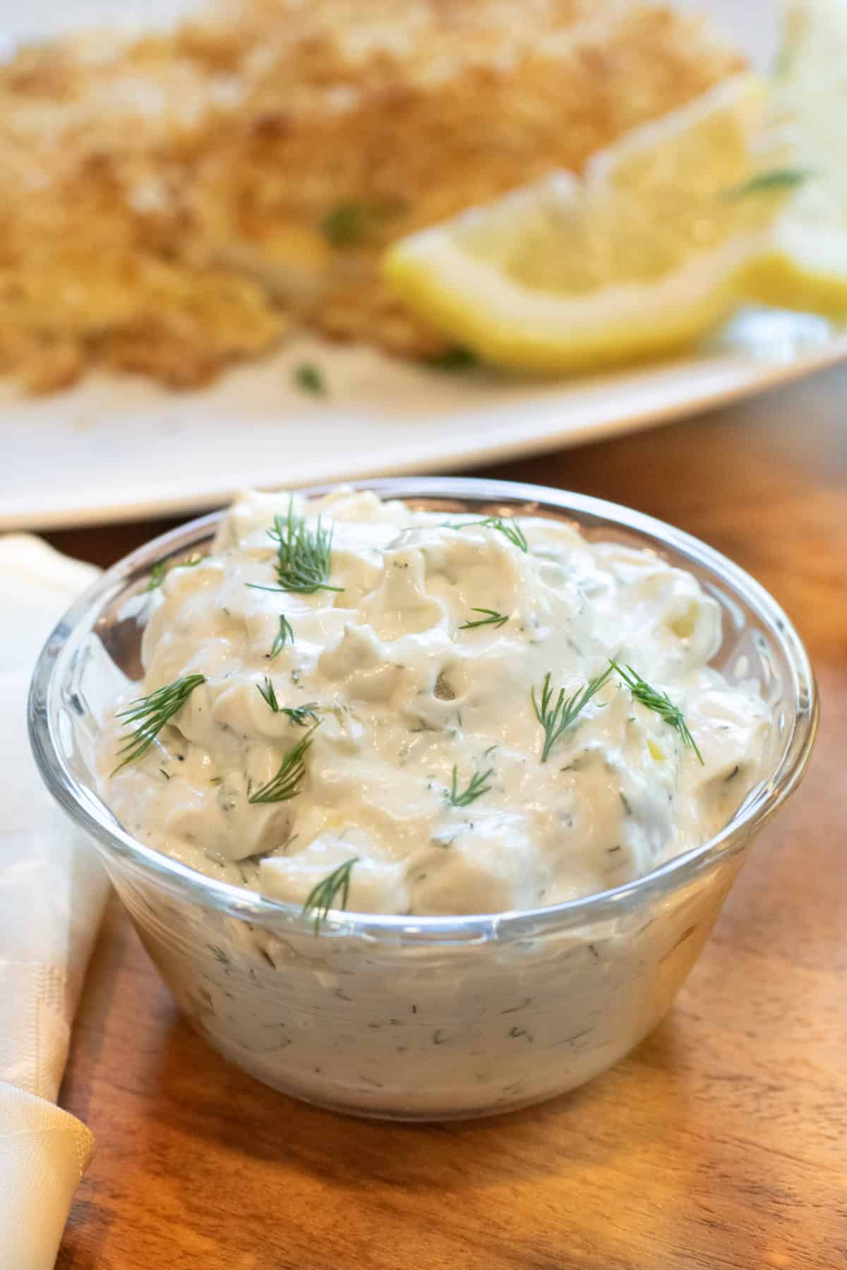 a small bowl of tartar sauce.
