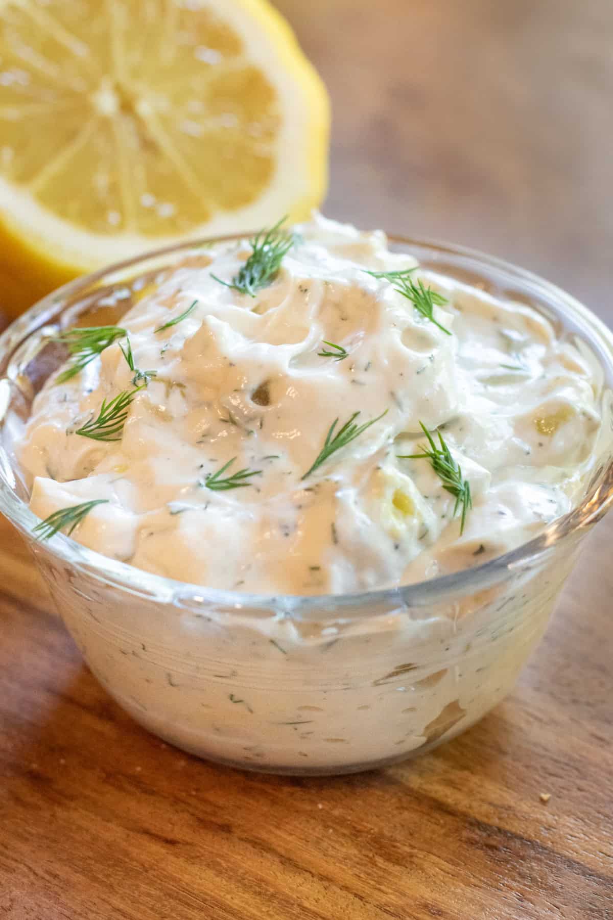 a small bowl of tartar sauce.