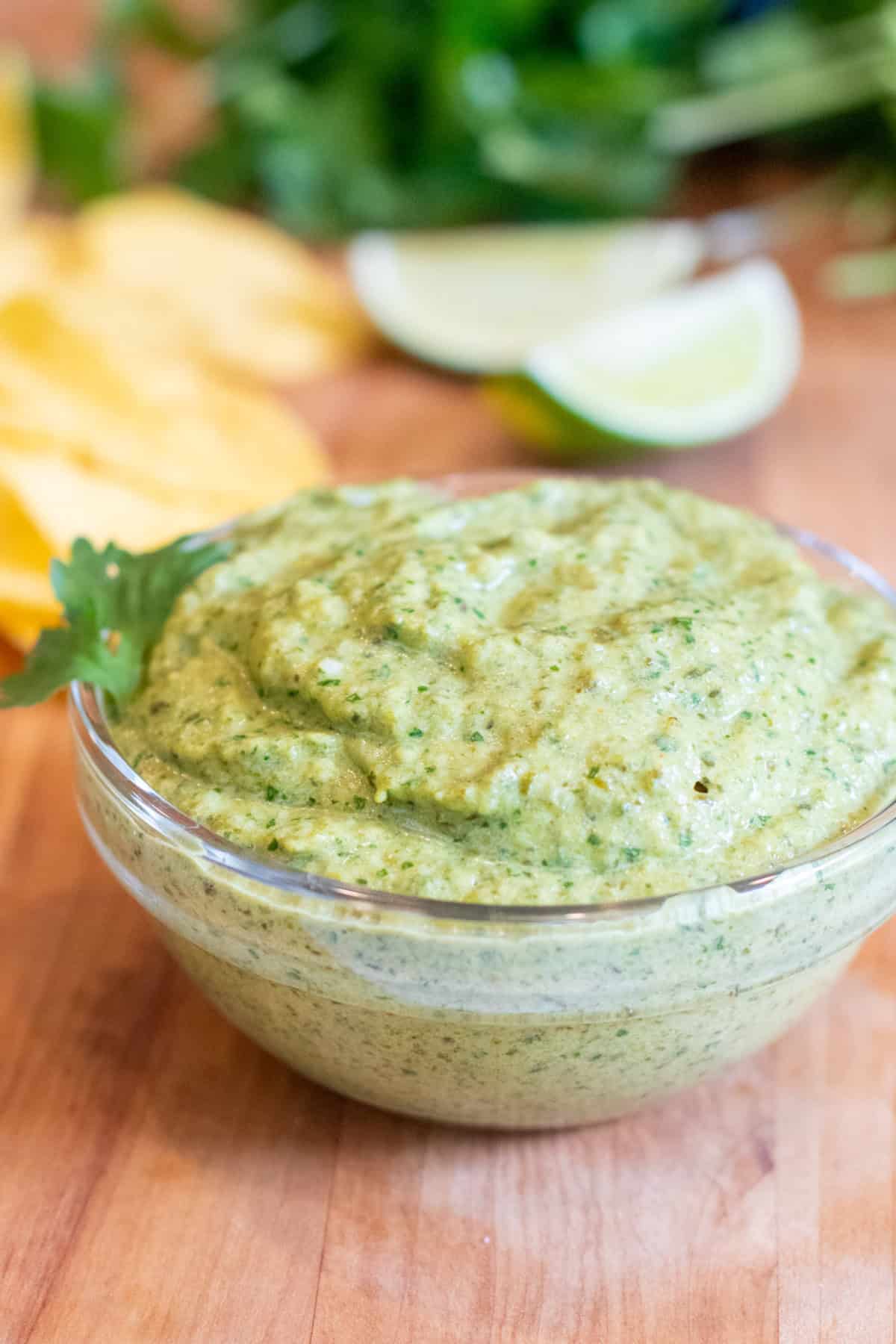 a bowl of poblano sauce.