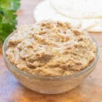 a bowl of refried beans.