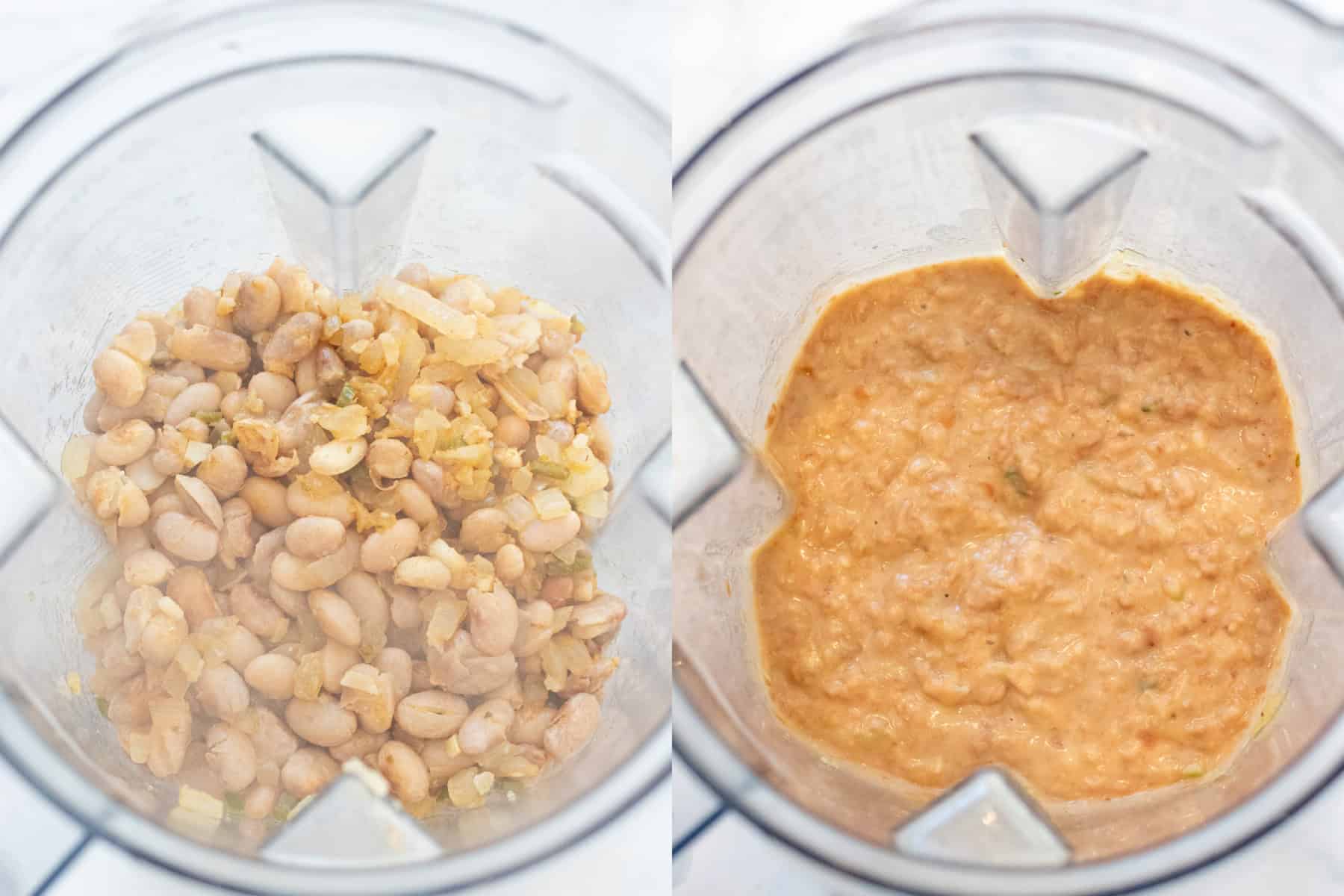 a blender with cooked beans and then it all blended.