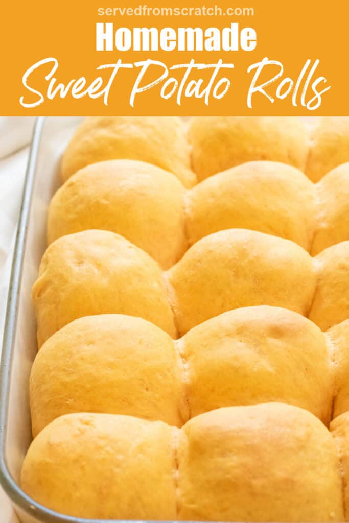 a tray of baked rolls with Pinterest pin text.