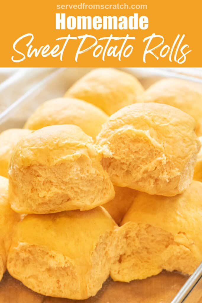 two rolls pulled out of the tray on top of the other rolls with Pinterest pin text.