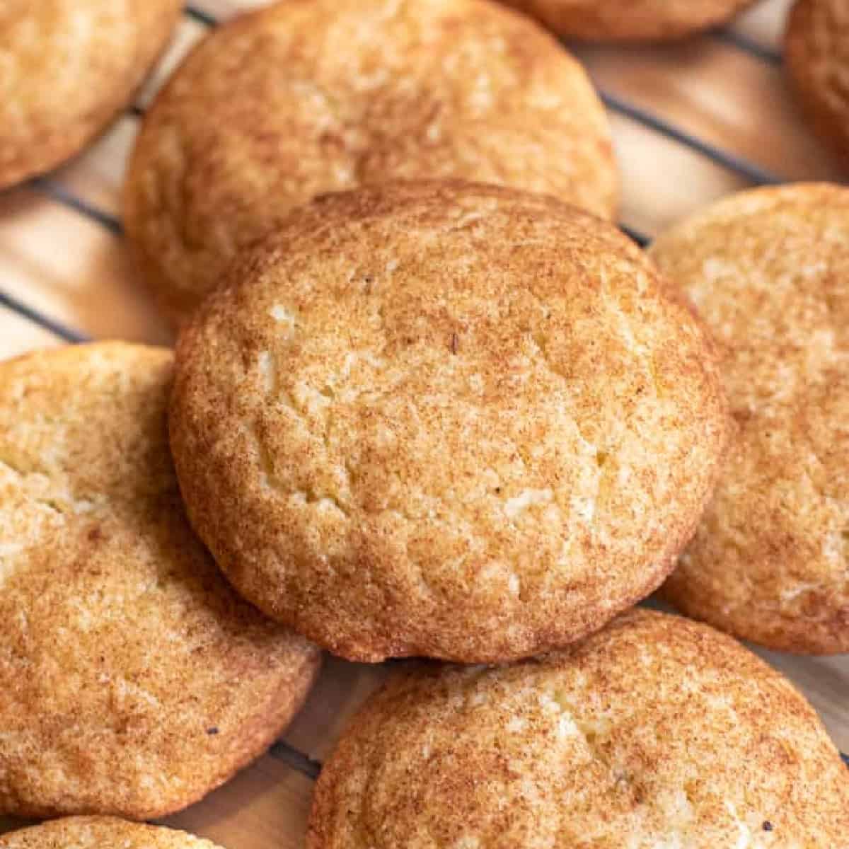 a cooling rack of thick coated Snickerdoodles.