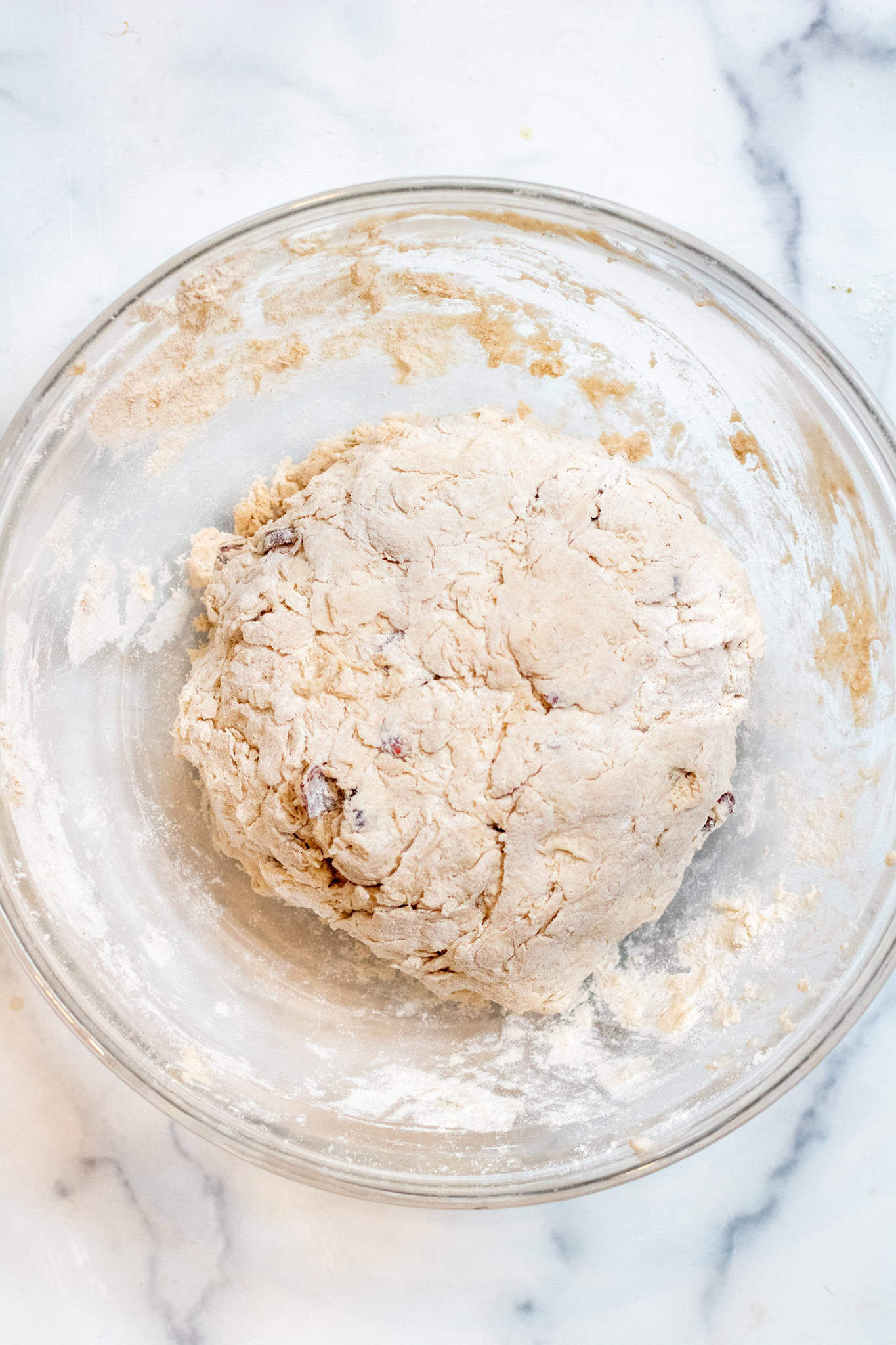 a shaggy dough in a bowl.
