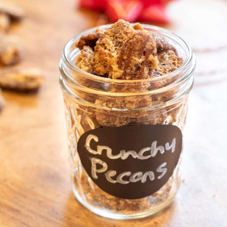 a small mason jar of crunchy pecans.