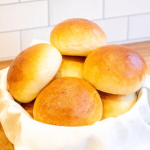 a basket of brioche buns.
