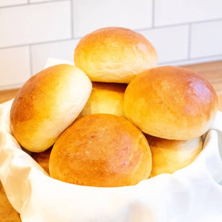 a basket with brioche buns.