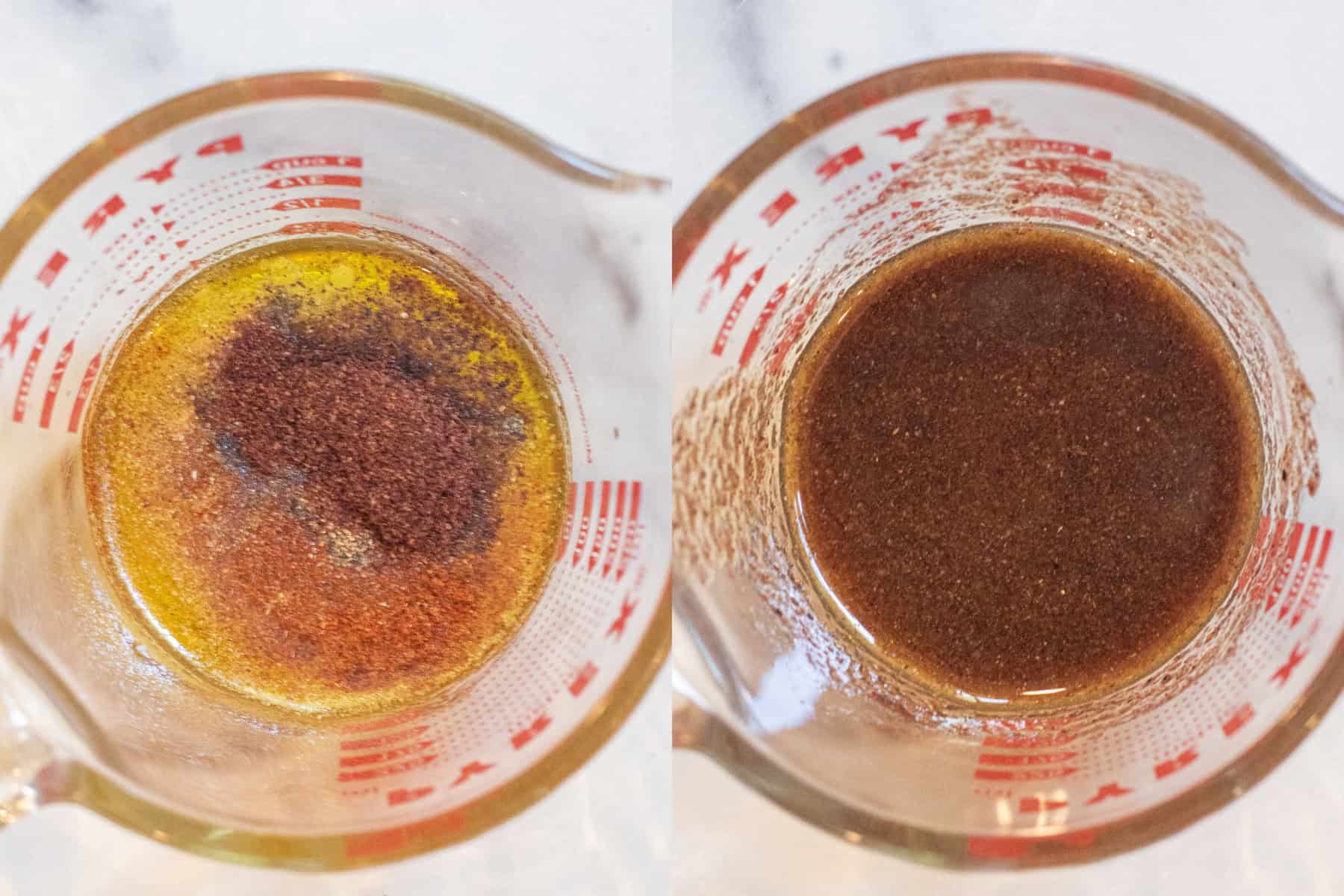 to pyrex one with herbs and spices and one mixed all together.