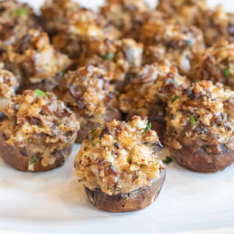 a plate of stuffed mushrooms.