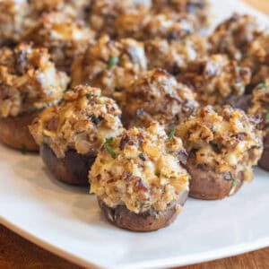 a plate of stuffed mushrooms.