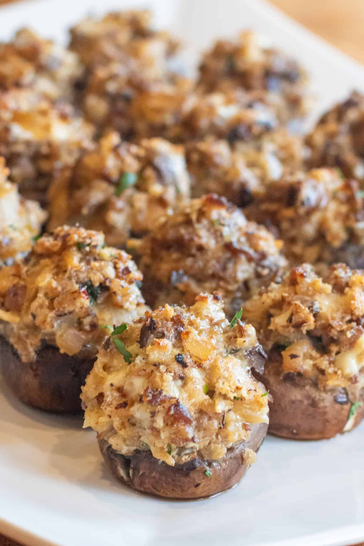 a plate of stuffed mushrooms.